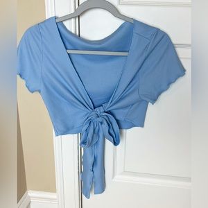 blue front tie crop top